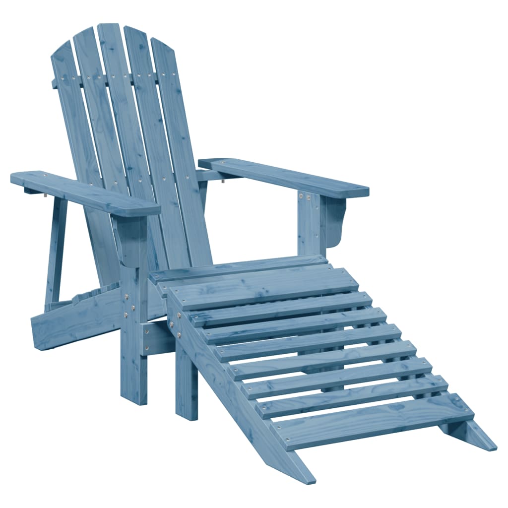 Chaise Adirondack avec pouf bleu bois massif de sapin