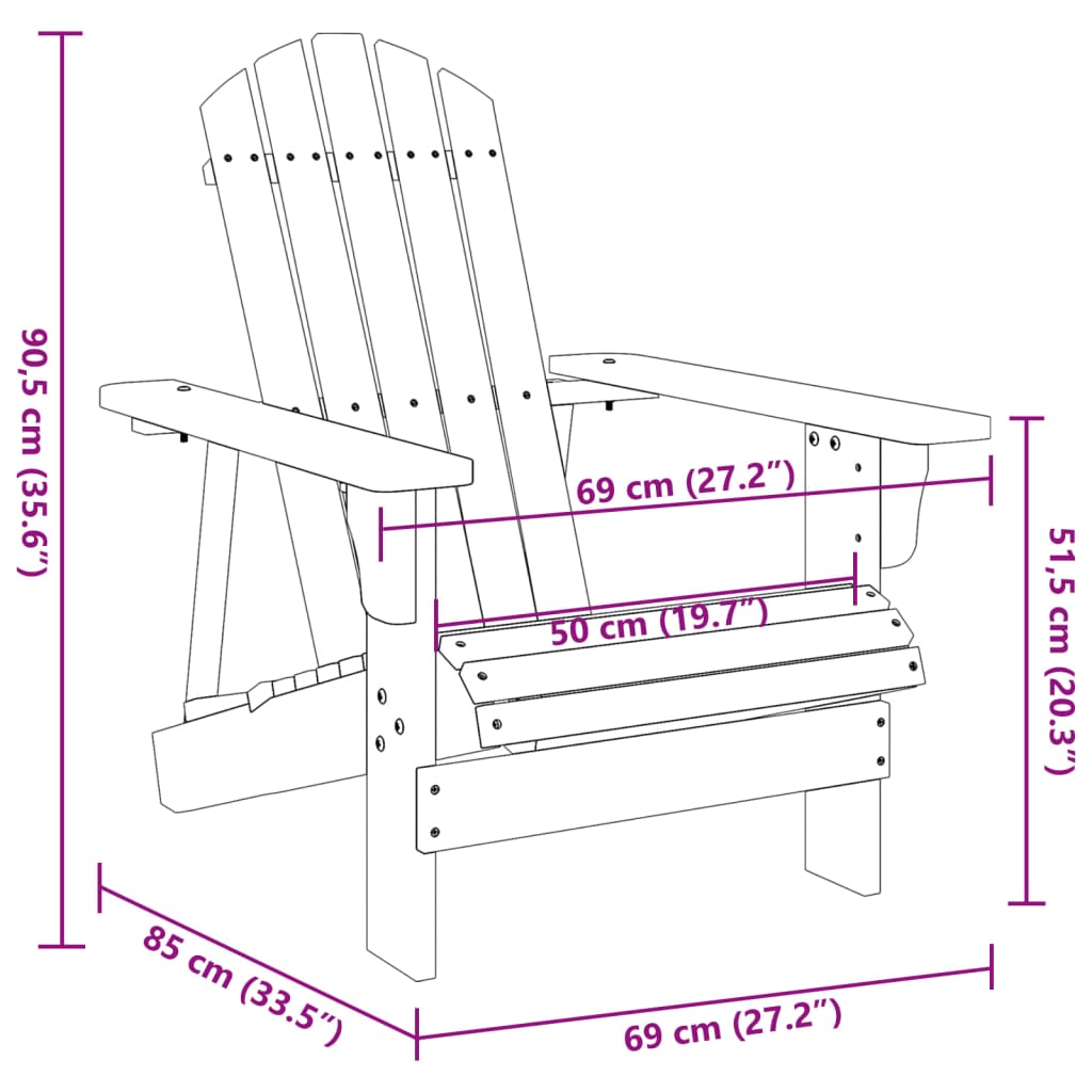 Chaise Adirondack blanc 69x85x90,5 cm bois massif de sapin