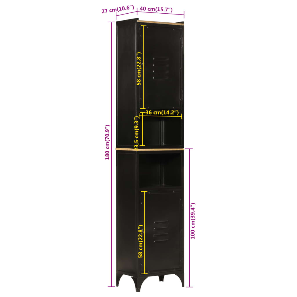 Armoire de salle de bain 40x27x180 cm fer et bois de manguier