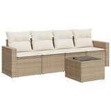 Salon de jardin avec coussins 5 pcs beige résine tressée