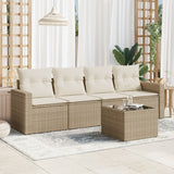 Salon de jardin avec coussins 5 pcs beige résine tressée