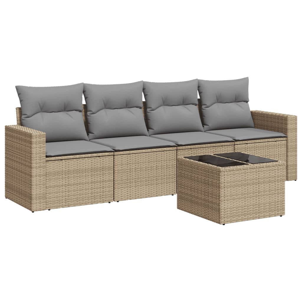 Salon de jardin avec coussins 5 pcs beige résine tressée