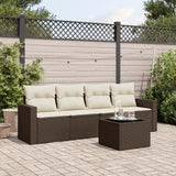 Salon de jardin avec coussins 5 pcs marron résine tressée