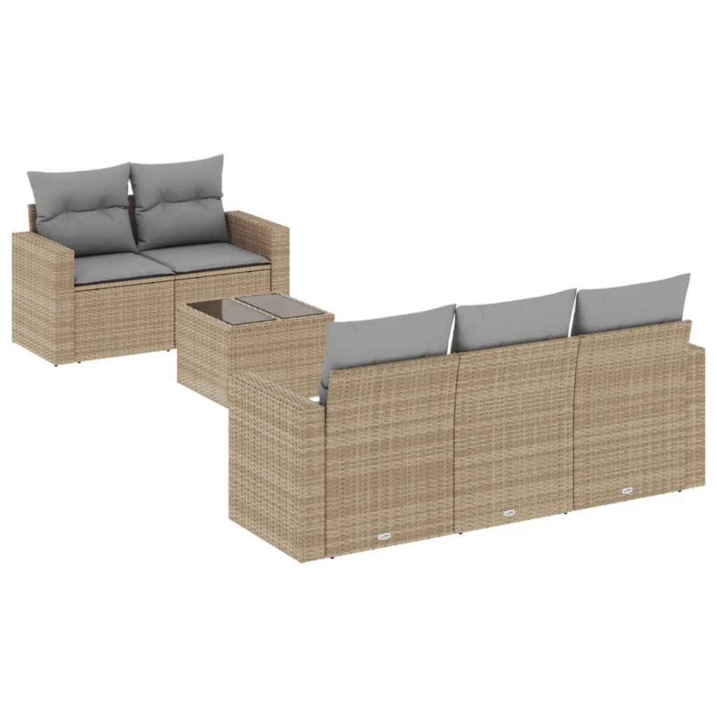 Salon de jardin avec coussins 6 pcs beige résine tressée