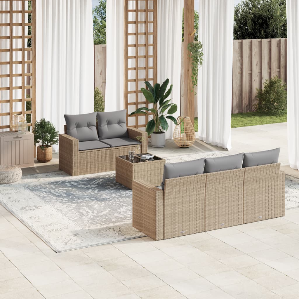 Salon de jardin avec coussins 6 pcs beige résine tressée