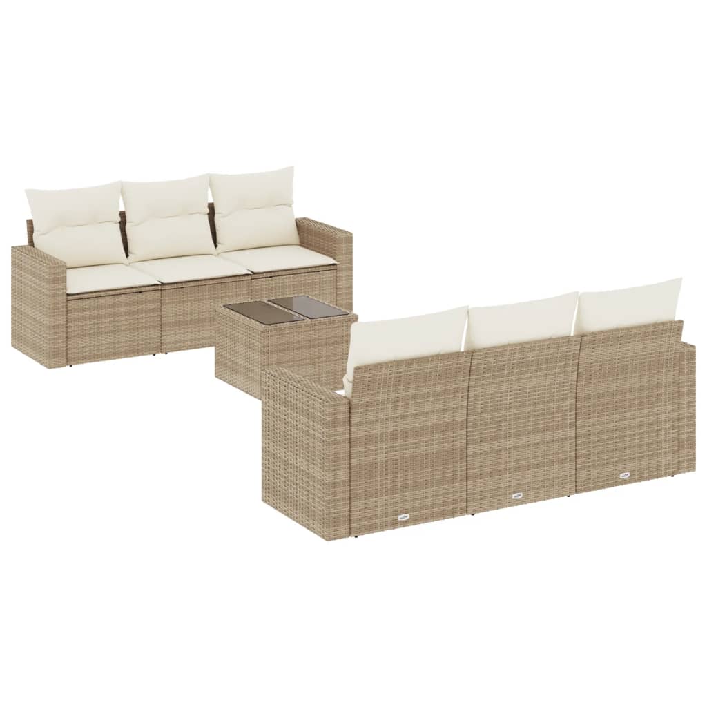 Salon de jardin avec coussins 7 pcs beige résine tressée