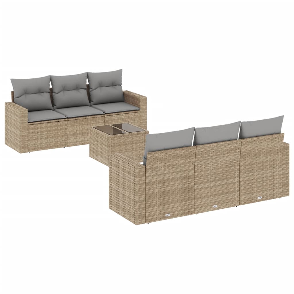 Salon de jardin avec coussins 7 pcs beige résine tressée