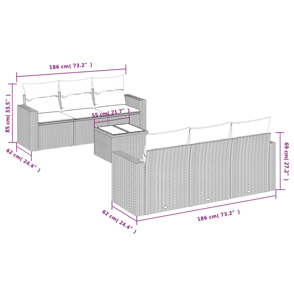 Garden furniture set with cushions 7 pcs light grey resin wicker