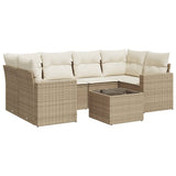 Salon de jardin avec coussins 7 pcs beige résine tressée