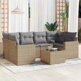 Salon de jardin avec coussins 7 pcs beige résine tressée