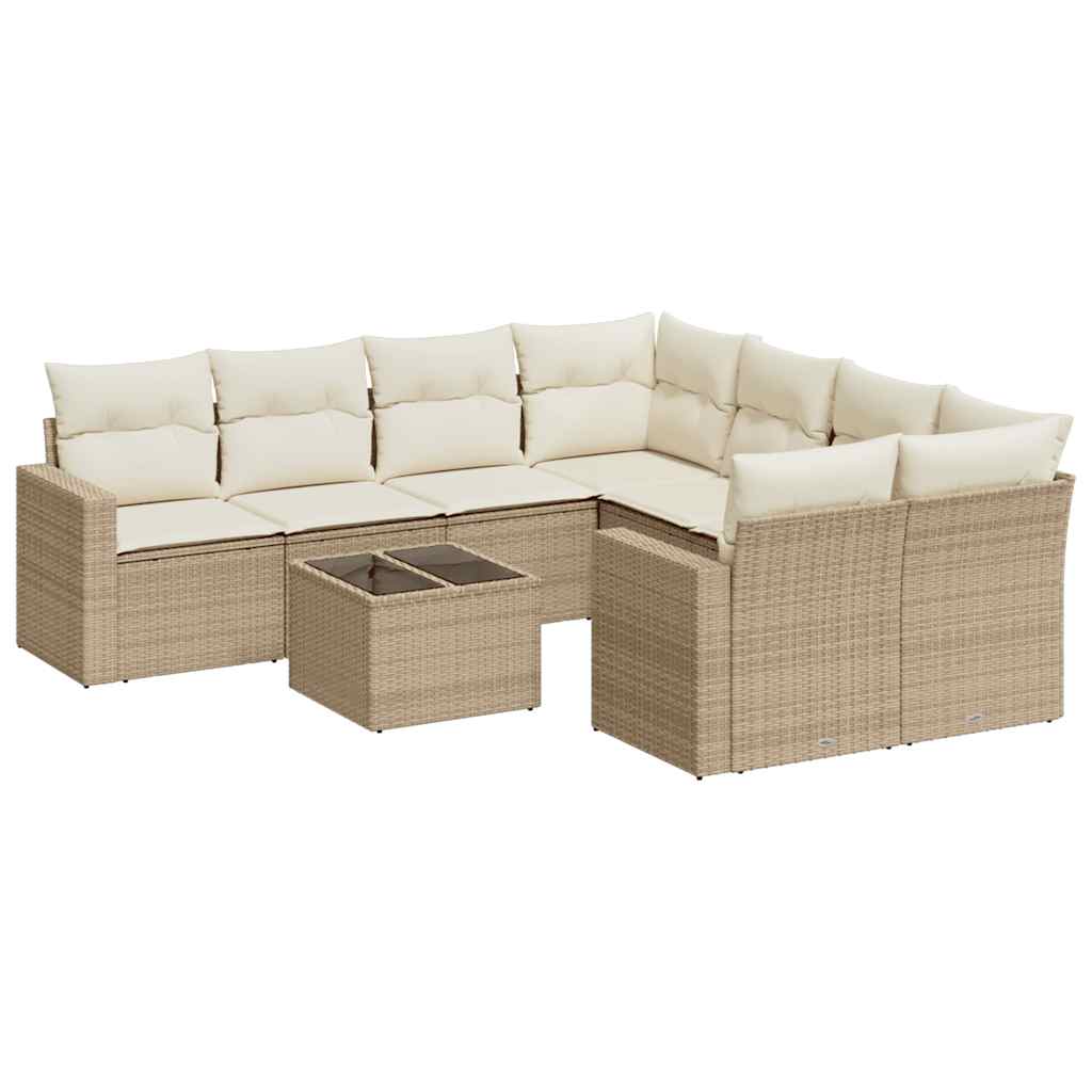 Garden furniture set with cushions 9 pcs beige woven resin