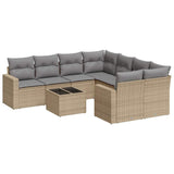 Salon de jardin avec coussins 9 pcs beige résine tressée