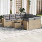 Salon de jardin avec coussins 9 pcs beige résine tressée