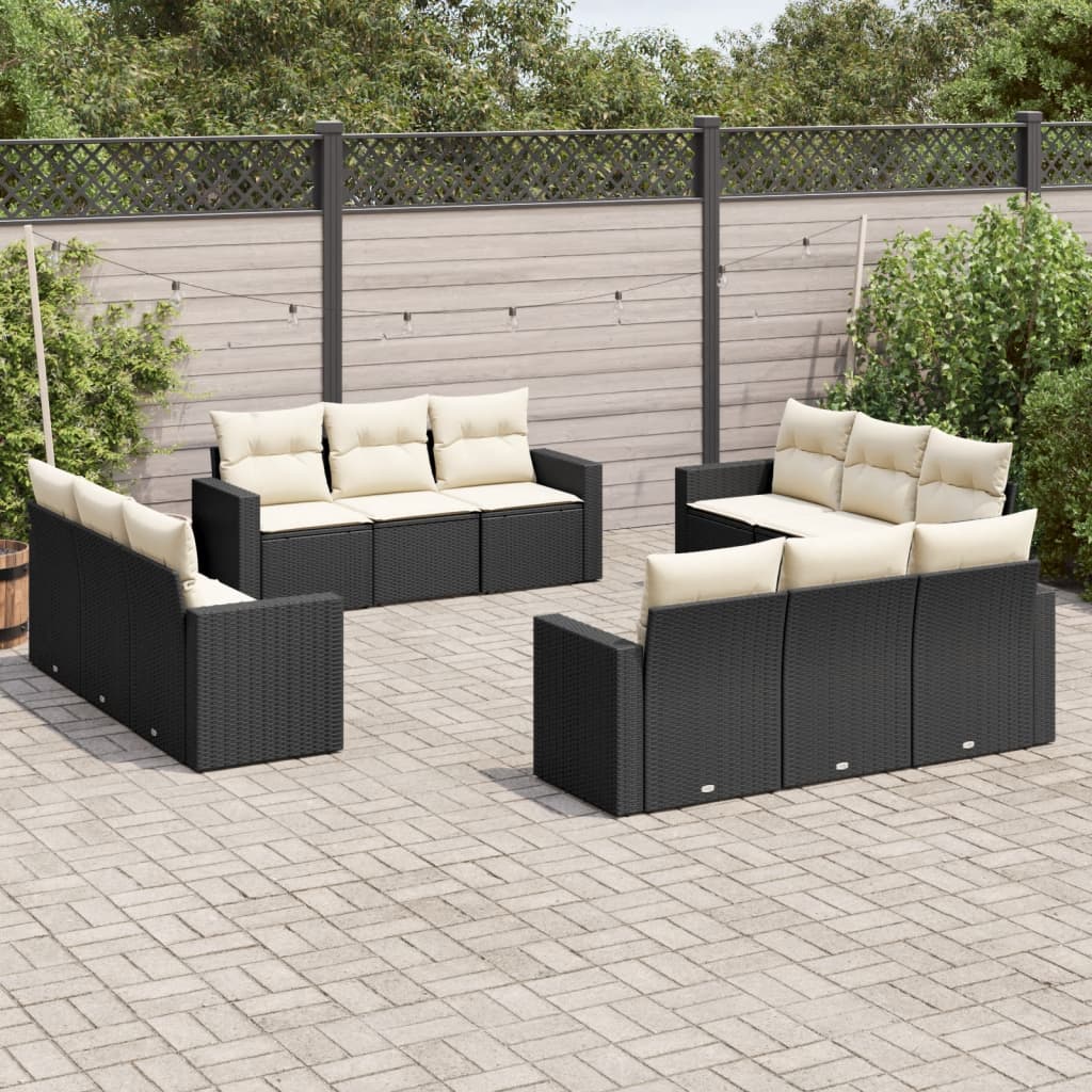 Salon de jardin 12 pcs avec coussins noir résine tressée