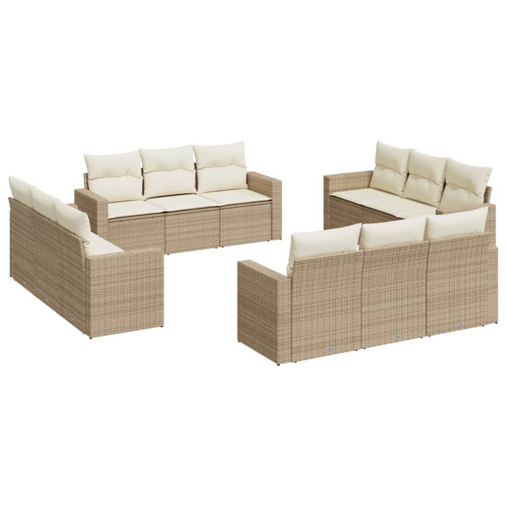 Salon de jardin avec coussins 12 pcs beige résine tressée