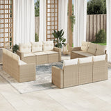 Salon de jardin avec coussins 12 pcs beige résine tressée