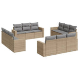 Salon de jardin avec coussins 12 pcs beige résine tressée