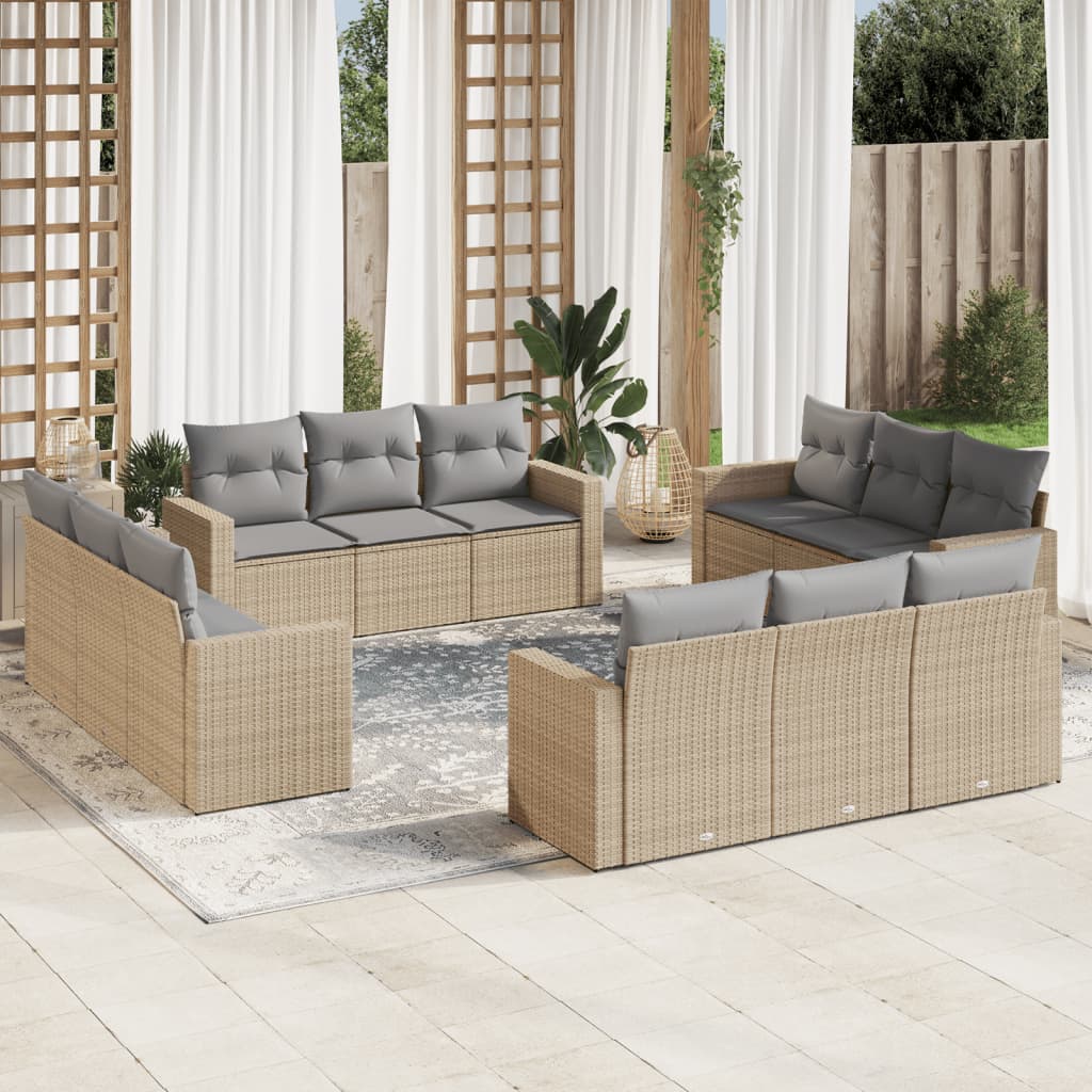 Salon de jardin avec coussins 12 pcs beige résine tressée