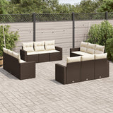 Salon de jardin avec coussins 12 pcs marron résine tressée