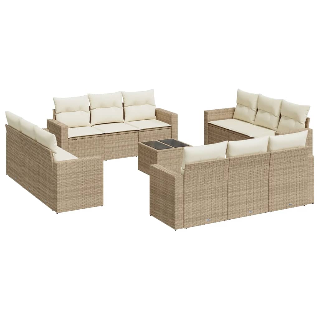 Salon de jardin avec coussins 13 pcs beige résine tressée