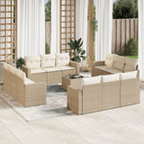 Salon de jardin avec coussins 13 pcs beige résine tressée