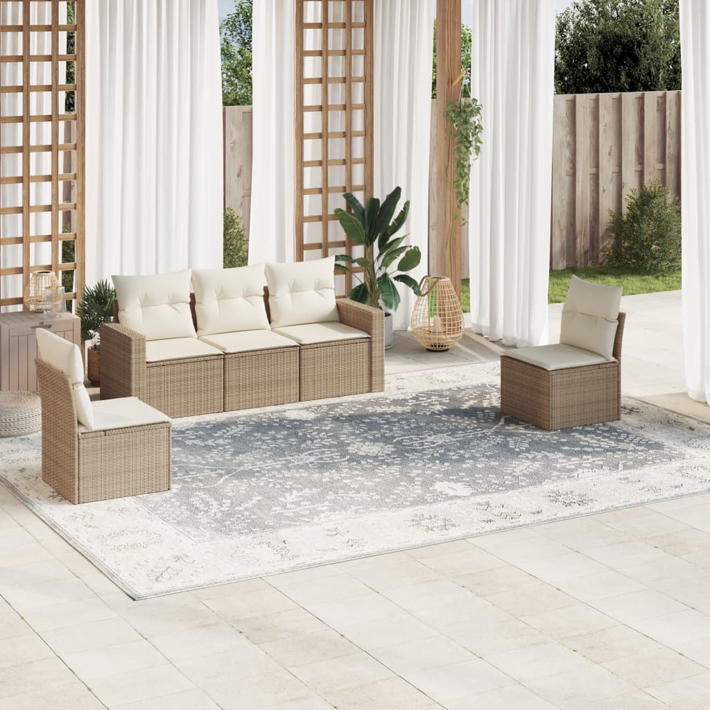 Salon de jardin avec coussins 5 pcs beige résine tressée