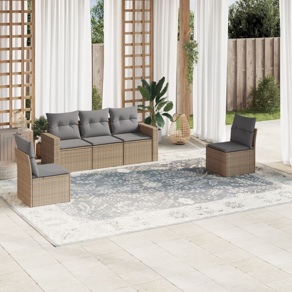 Salon de jardin avec coussins 5 pcs beige résine tressée