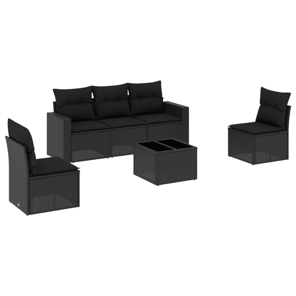 Salon de jardin 6 pcs avec coussins noir résine tressée