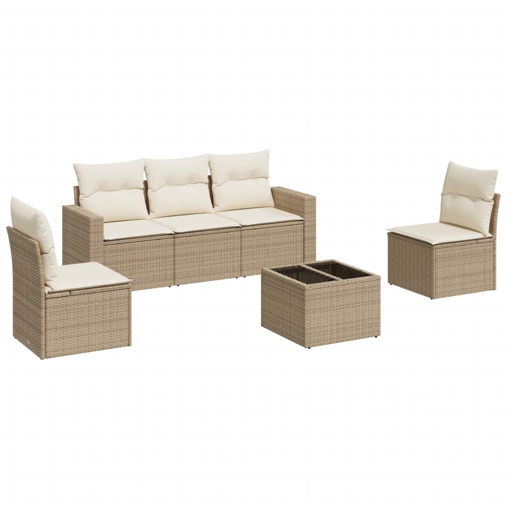 Salon de jardin avec coussins 6 pcs beige résine tressée