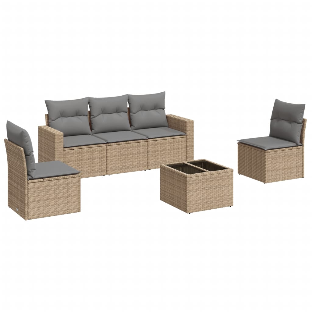 Salon de jardin avec coussins 6 pcs beige résine tressée