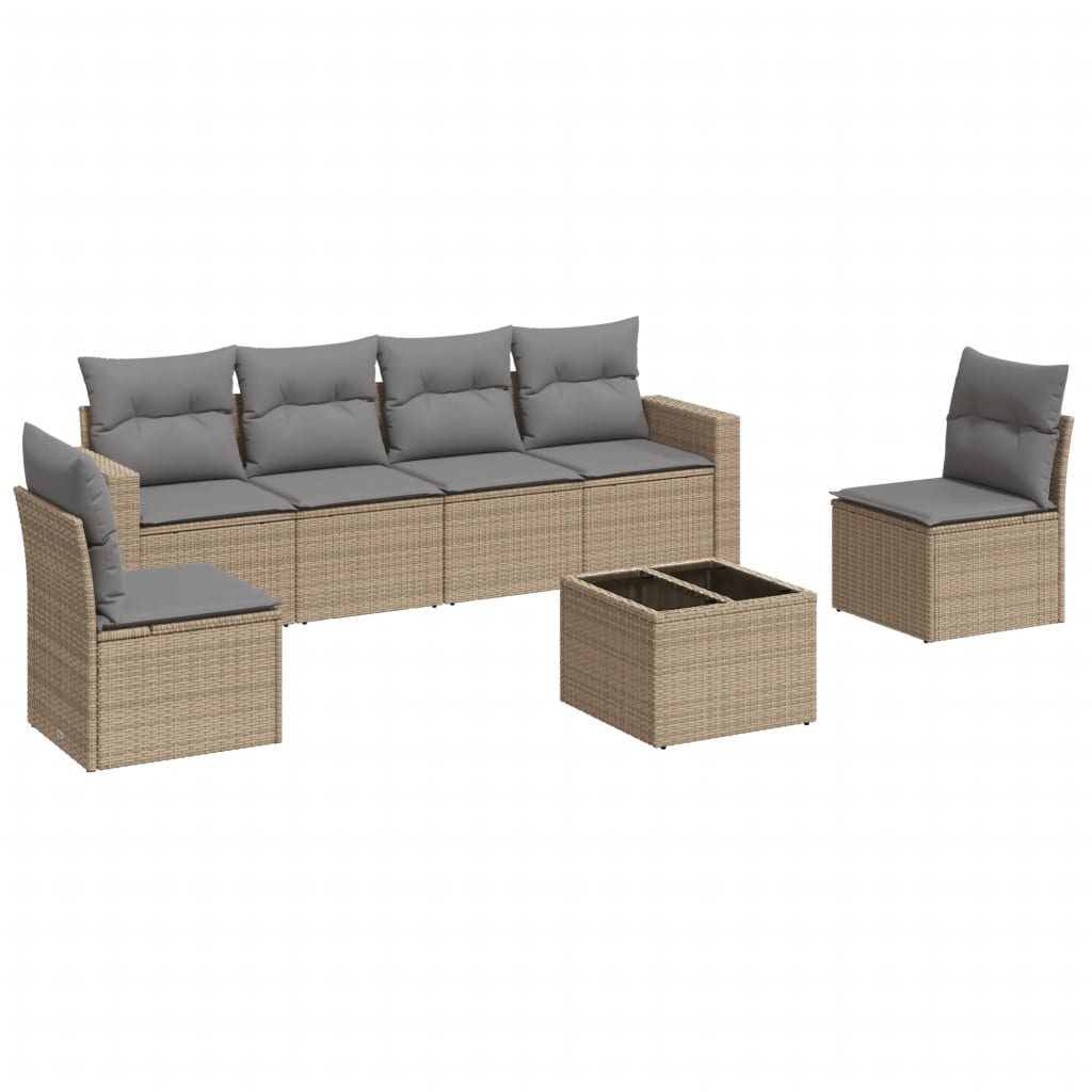 Salon de jardin avec coussins 7 pcs beige résine tressée