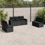 Salon de jardin 7 pcs avec coussins noir résine tressée