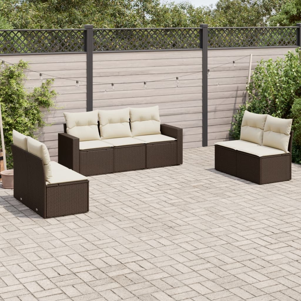 Salon de jardin avec coussins 7 pcs marron résine tressée