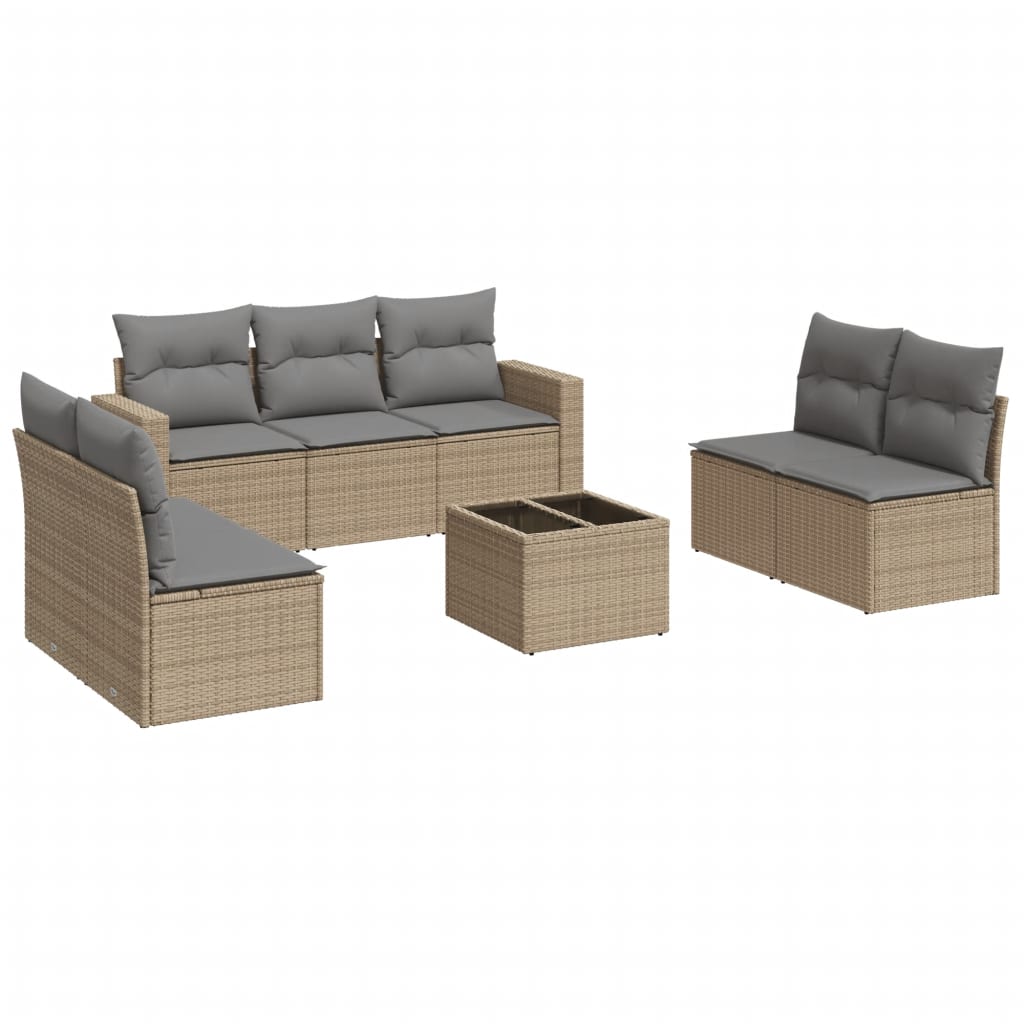 Salon de jardin avec coussins 8 pcs beige résine tressée