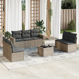 Salon de jardin 8 pcs avec coussins gris résine tressée