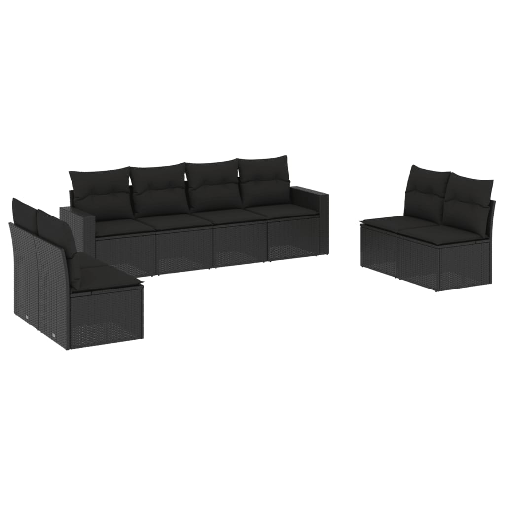 Salon de jardin 8 pcs avec coussins noir résine tressée