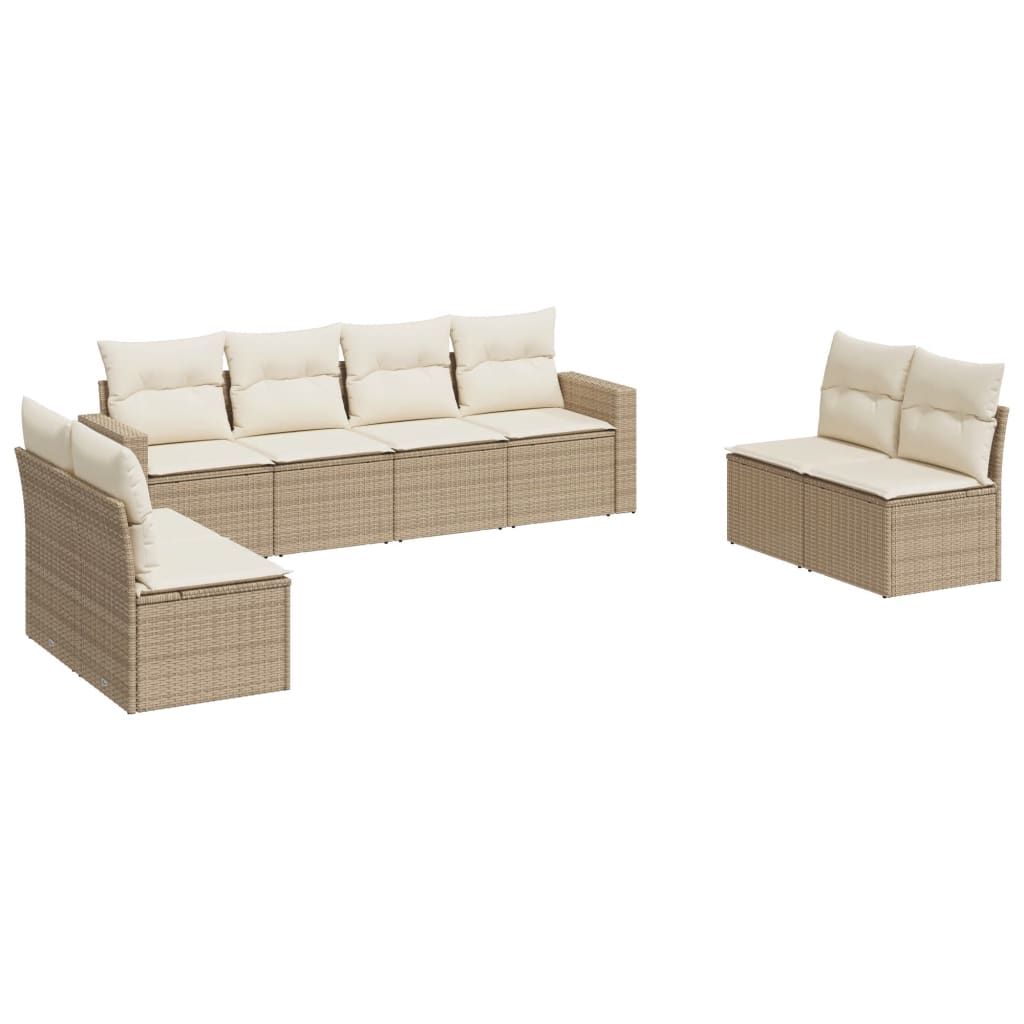 Salon de jardin avec coussins 8 pcs beige résine tressée