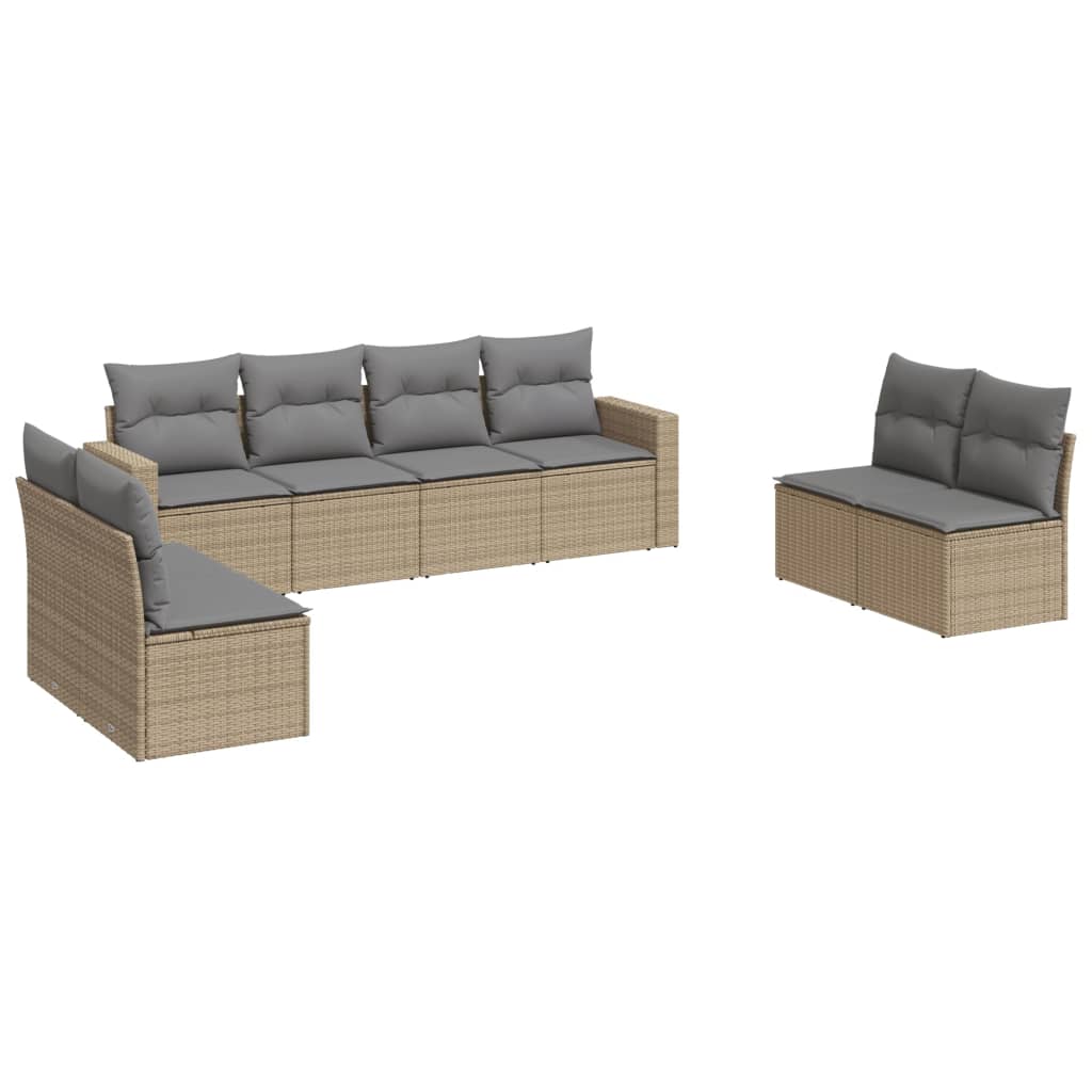 Salon de jardin avec coussins 8 pcs beige résine tressée