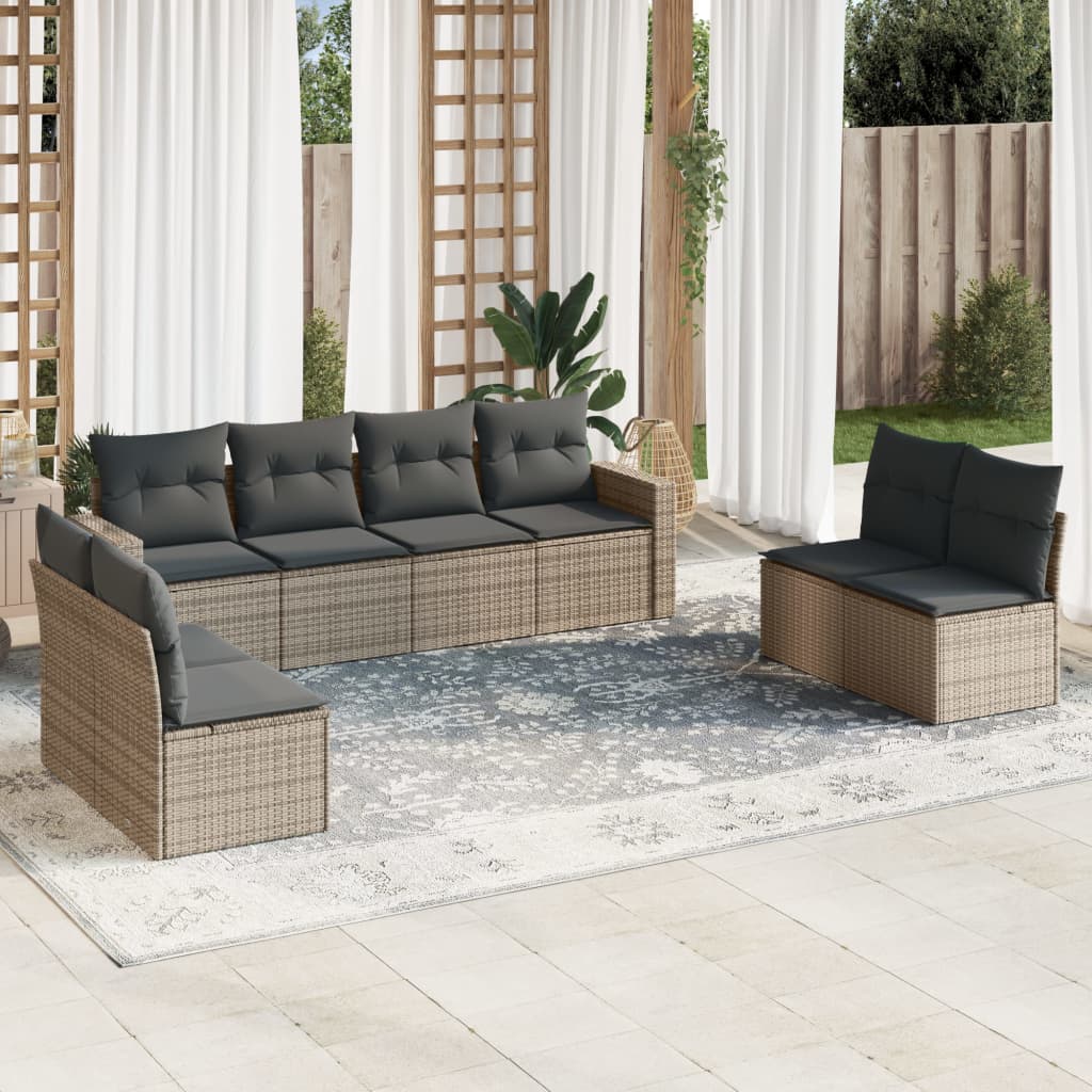 Salon de jardin 8 pcs avec coussins gris résine tressée