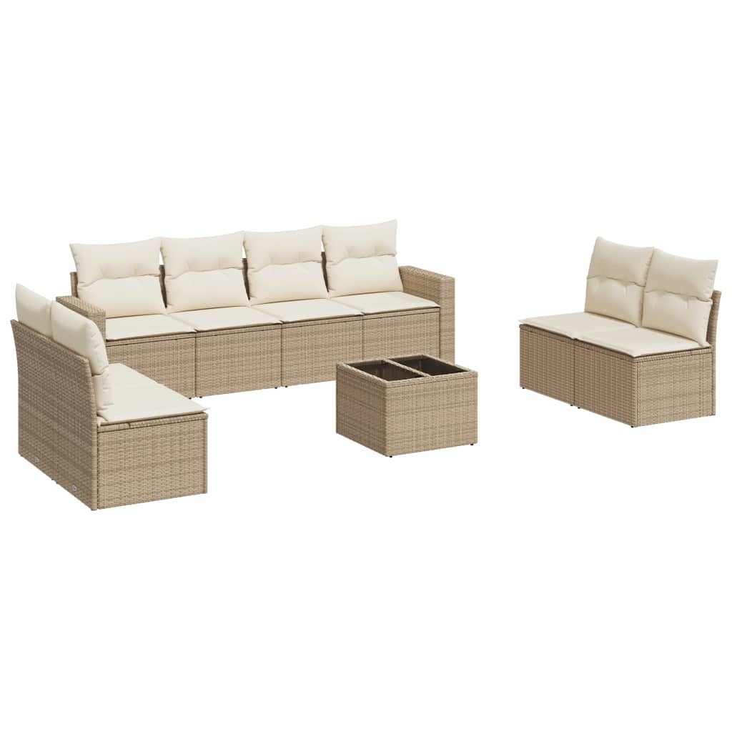 Garden furniture set with cushions 9 pcs beige woven resin