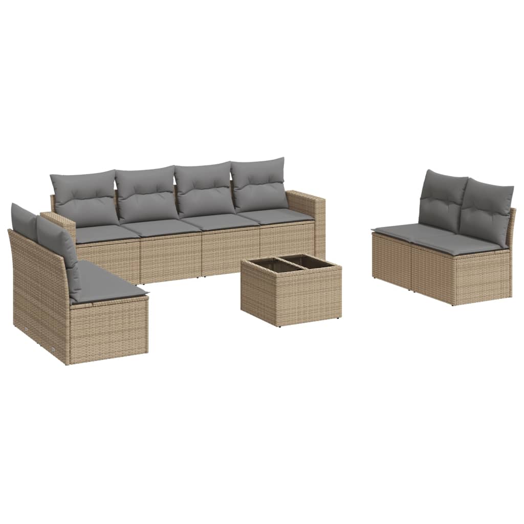 Salon de jardin avec coussins 9 pcs beige résine tressée