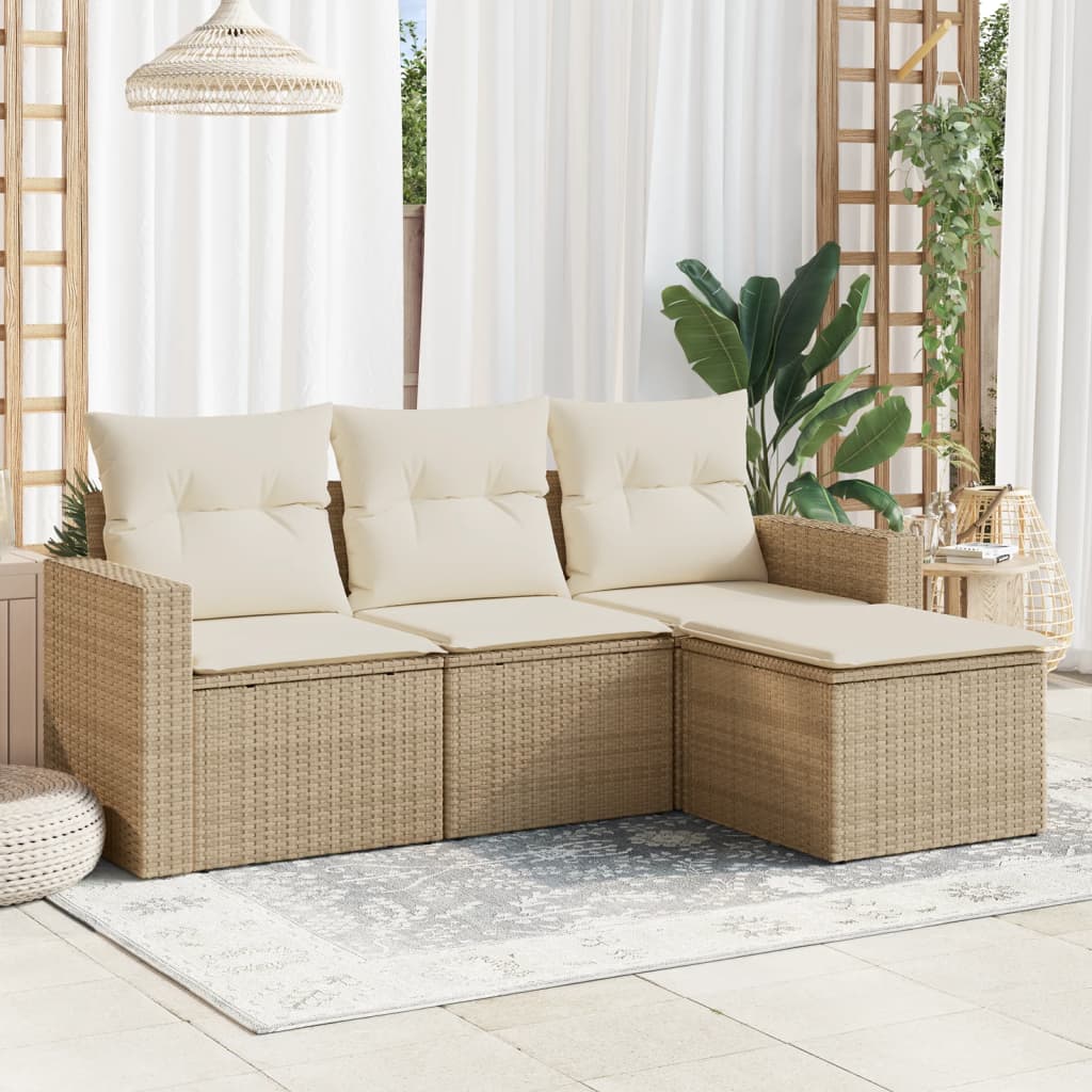 Salon de jardin avec coussins 4 pcs beige résine tressée