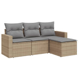 Salon de jardin avec coussins 4 pcs beige résine tressée