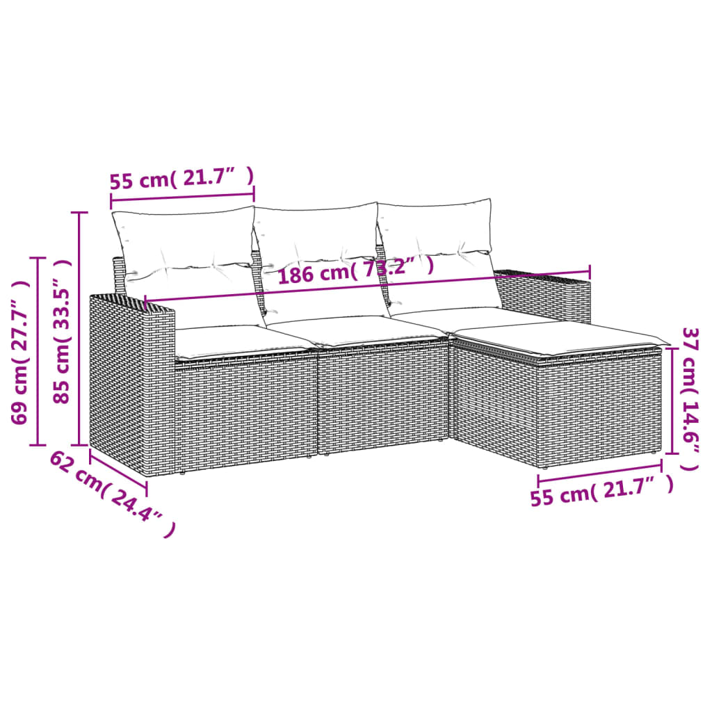 Salon de jardin avec coussins 4 pcs beige résine tressée