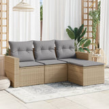 Salon de jardin avec coussins 4 pcs beige résine tressée