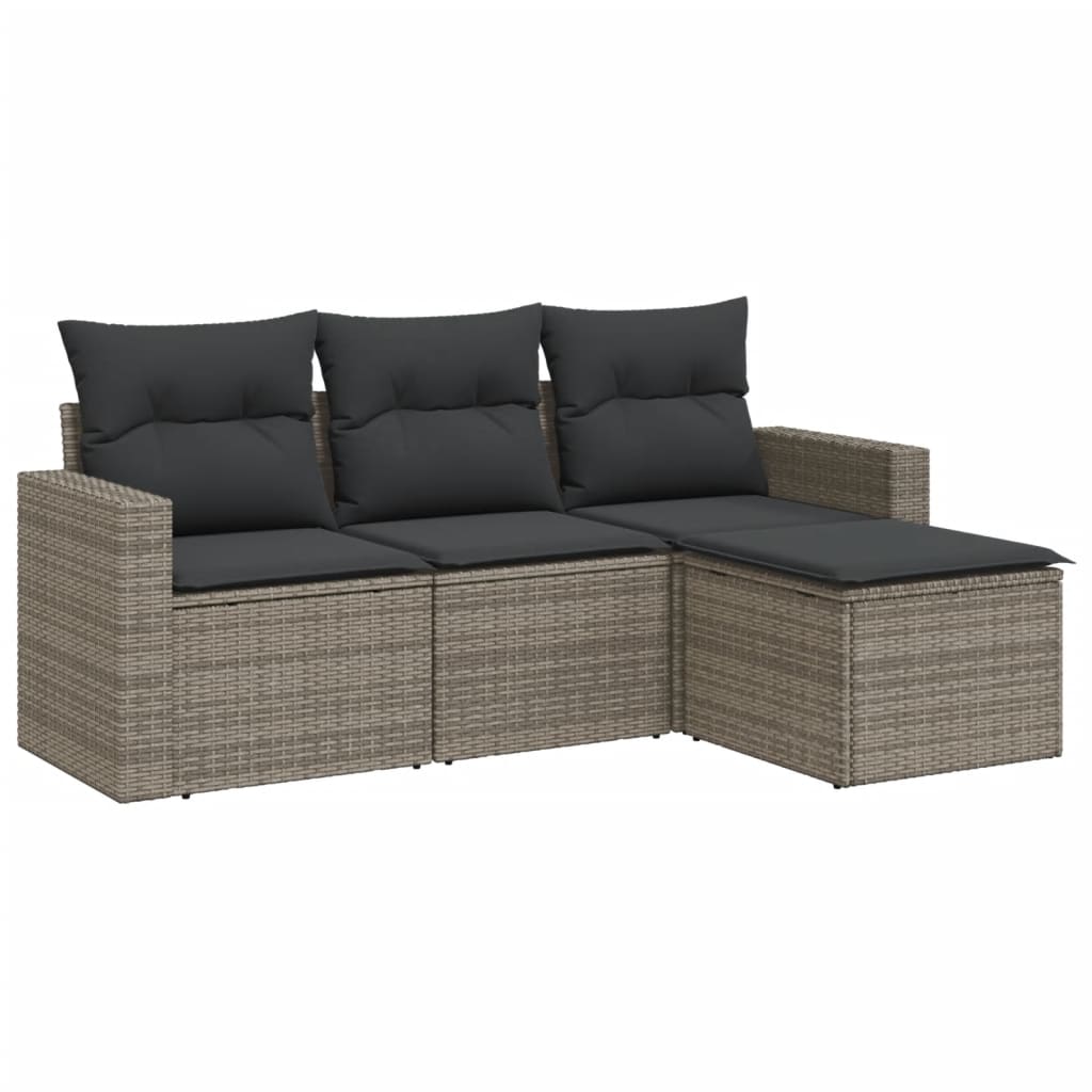 Salon de jardin 4 pcs avec coussins gris résine tressée