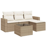 Salon de jardin avec coussins 5 pcs beige résine tressée