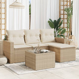 Salon de jardin avec coussins 5 pcs beige résine tressée