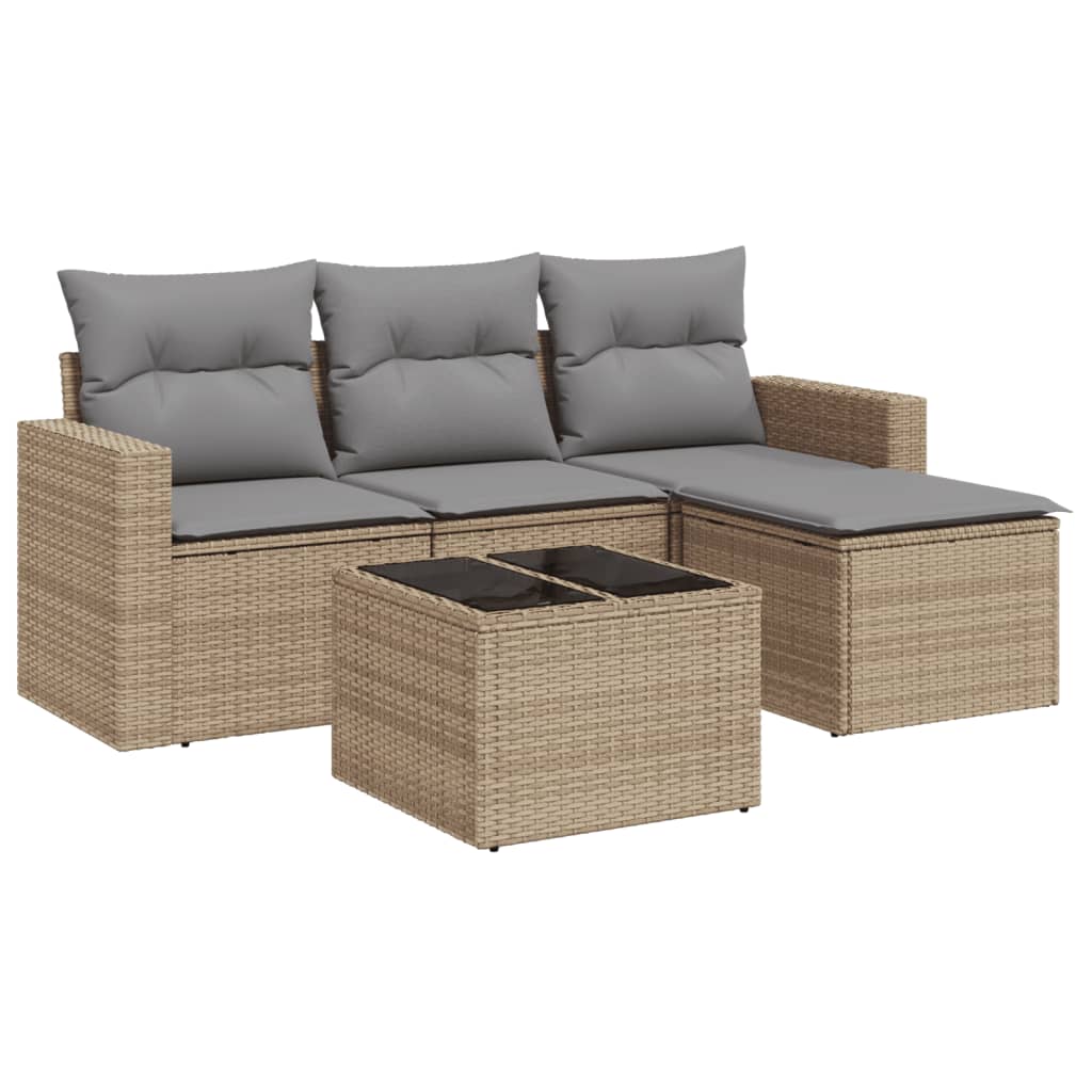 Salon de jardin avec coussins 5 pcs beige résine tressée