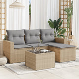 Salon de jardin avec coussins 5 pcs beige résine tressée